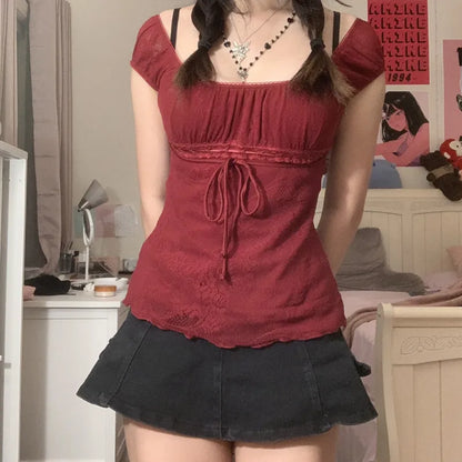 RetroCharm Vierkante Kraag Crop Top
