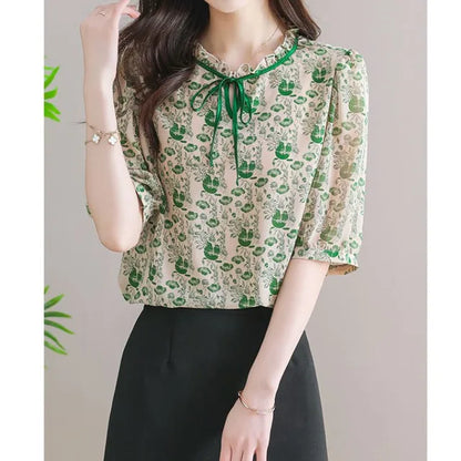 Zomerkoningin Gedrukte Chiffon Blouse voor Vrouwen