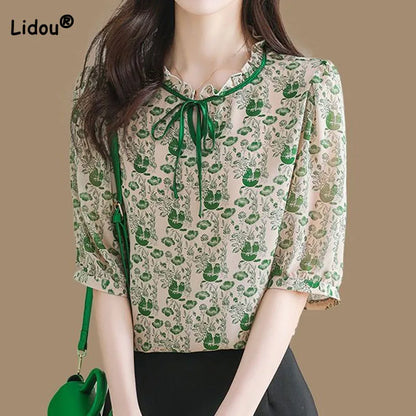 Zomerkoningin Gedrukte Chiffon Blouse voor Vrouwen