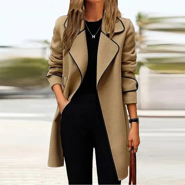 Damesjas Lange Elegante Coat Donkergrijs