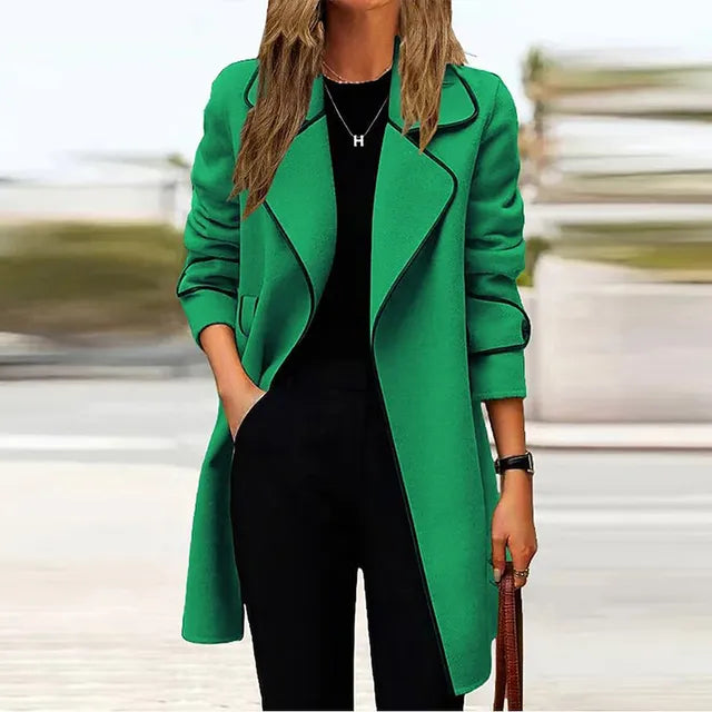 Damesjas Lange Elegante Coat Donkergrijs