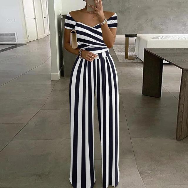 VELANORA Maxi jumpsuit print off-shoulder v-hals