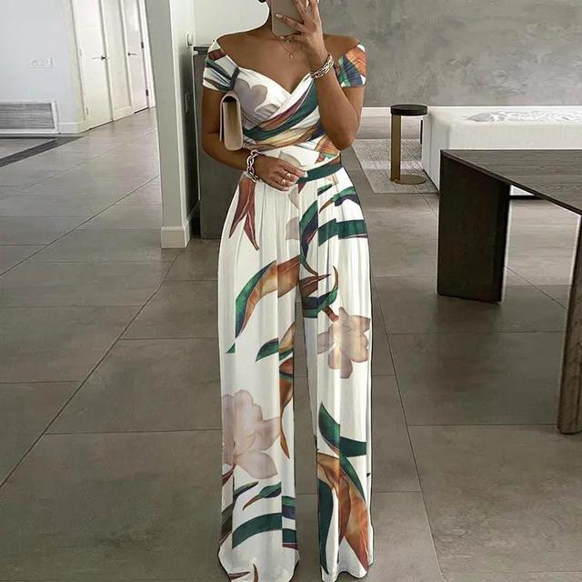 VELANORA Maxi jumpsuit print off-shoulder v-hals