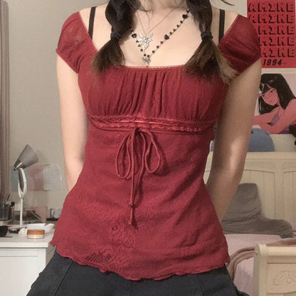 VintageVibes Vierkante Kraag Crop Top