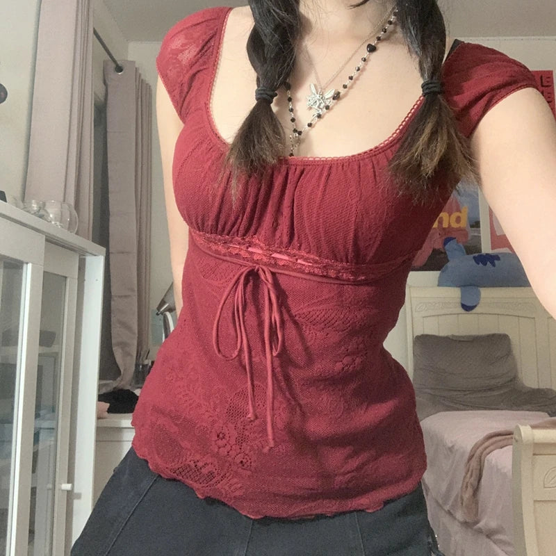 VintageVibes Vierkante Kraag Crop Top