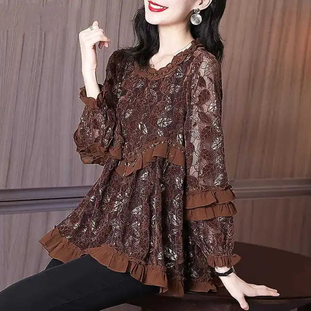 Elegante Herfst Ruches Blouse voor Vrouwen
