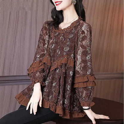 Elegante Herfst Ruches Blouse voor Vrouwen