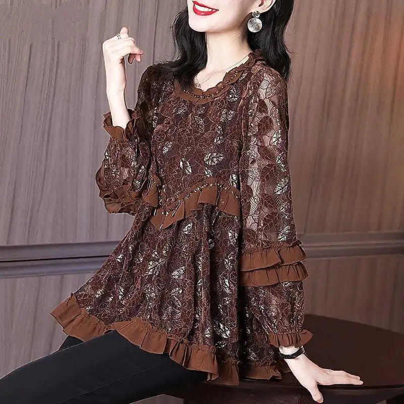 Elegante Herfst Ruches Blouse voor Vrouwen