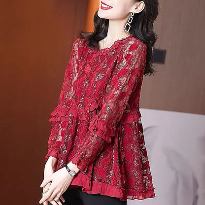Elegante Herfst Ruches Blouse voor Vrouwen