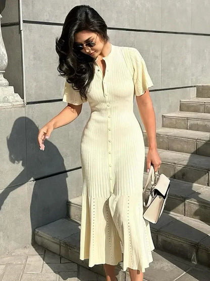 C Leeter Couture Gebreide Meidjurk