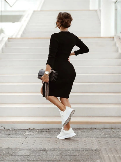 ModeMeester Elegante Herfst Feestjurk met Lange Mouwen