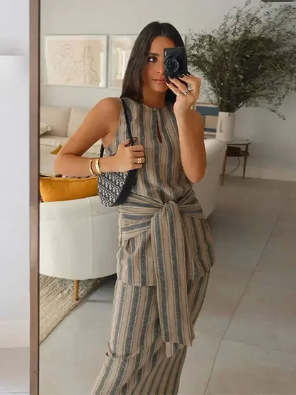 Elegant Gestreepte Rok Set van Glimmende Bries