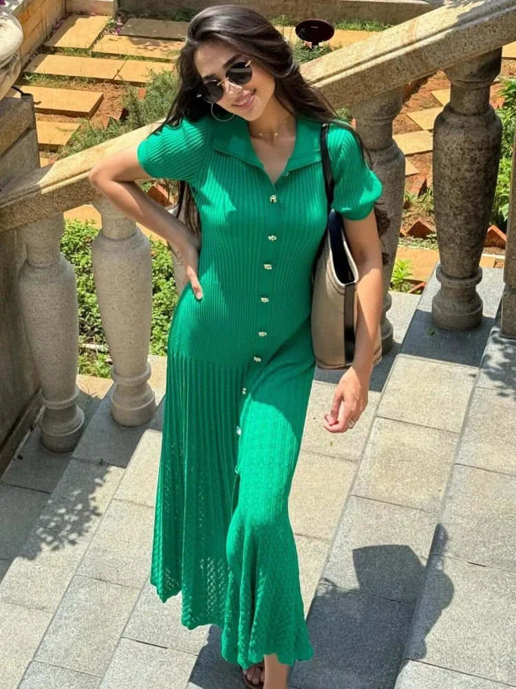 Yumora Mode Groene Gehaakte Maxi Jurk