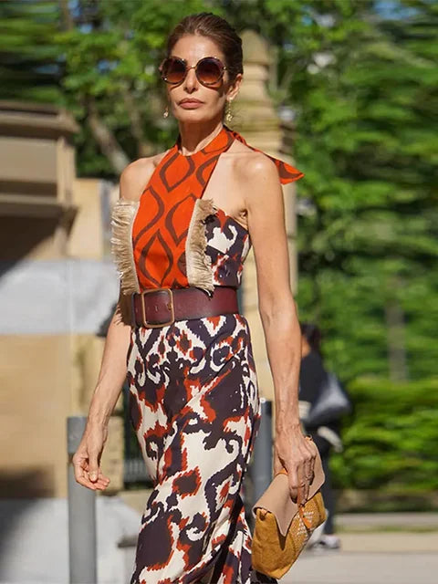 Mystieke Elegante Print Maxi Jurk van Aurora