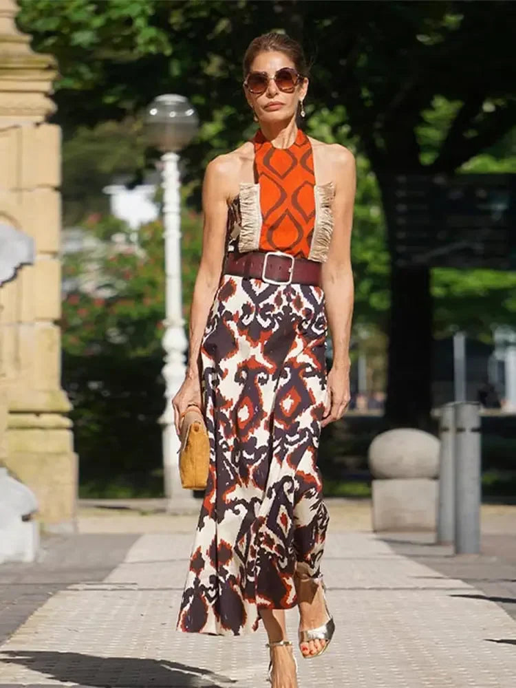 Mystieke Elegante Print Maxi Jurk van Aurora