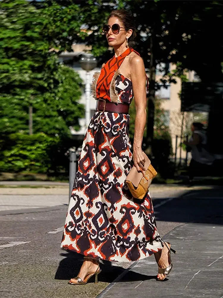 Mystieke Elegante Print Maxi Jurk van Aurora