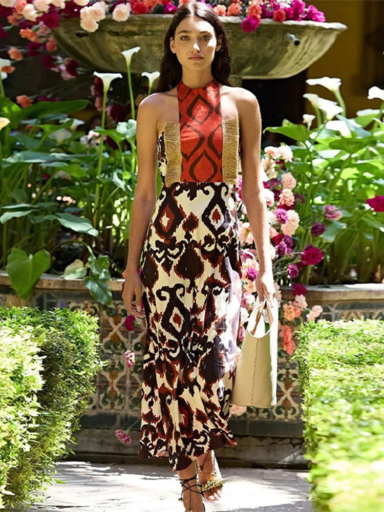 Mystieke Elegante Print Maxi Jurk van Aurora