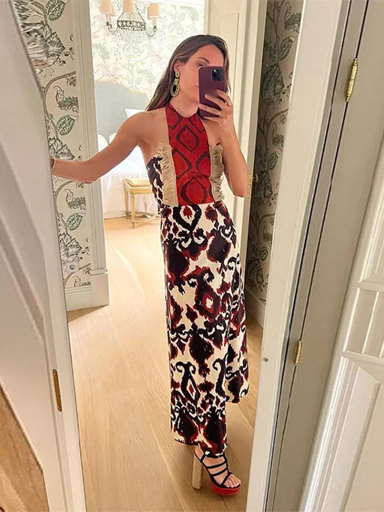 Mystieke Elegante Print Maxi Jurk van Aurora