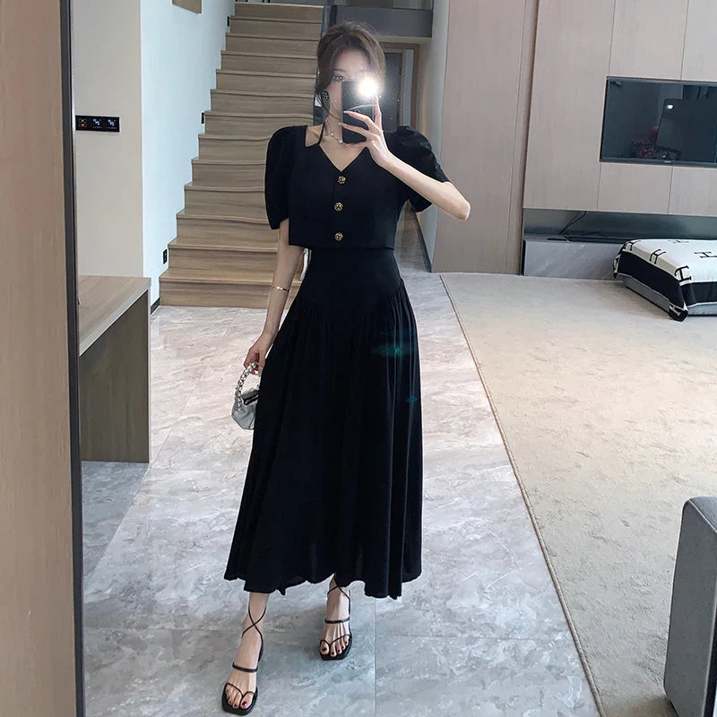 Glimmende Zon: Elegante Tweedelige Rok Set