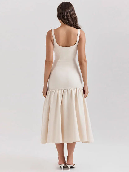 Elegante Ruches Mouwloze Midi Jurk voor Vrouwen