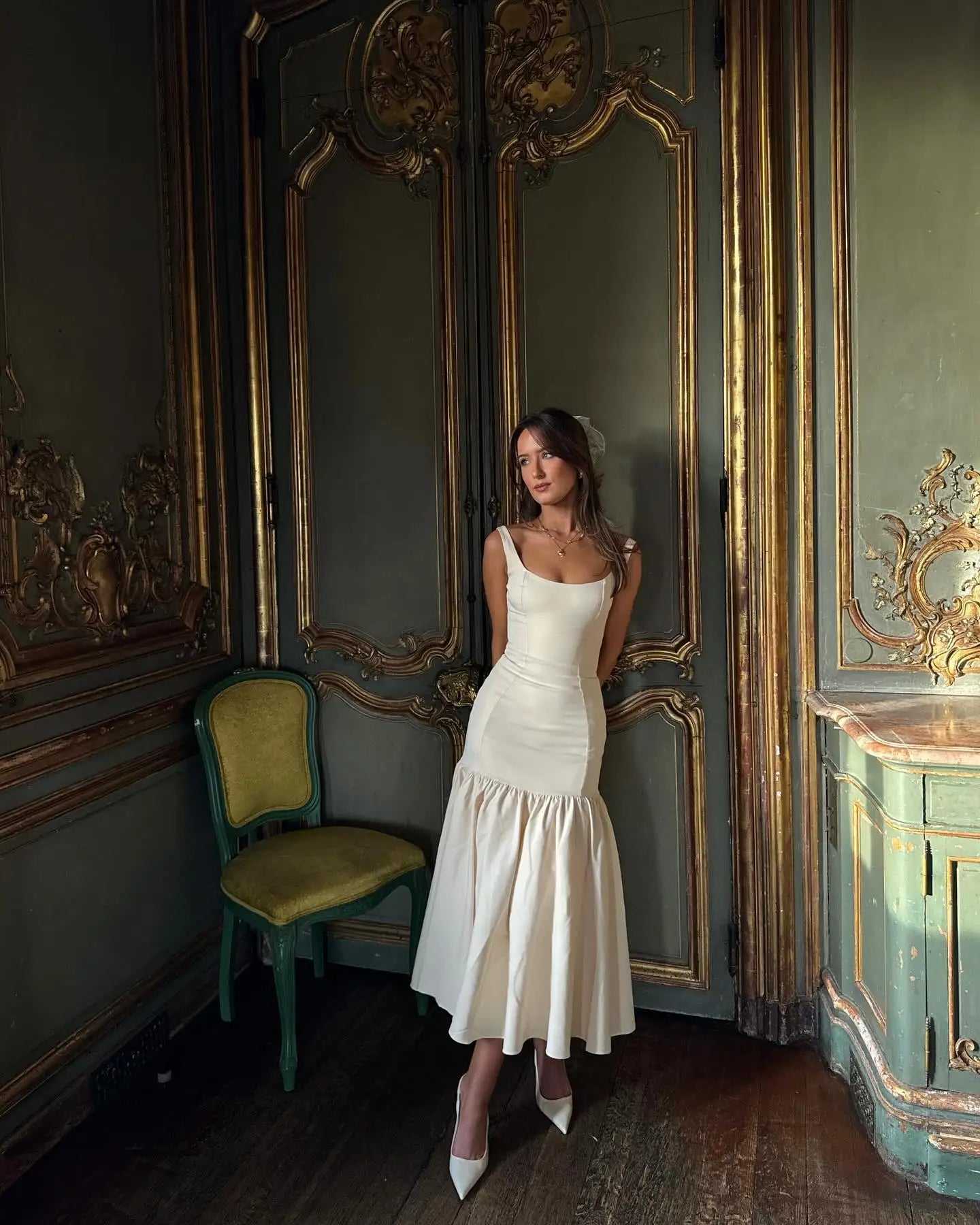 Elegante Ruches Mouwloze Midi Jurk voor Vrouwen