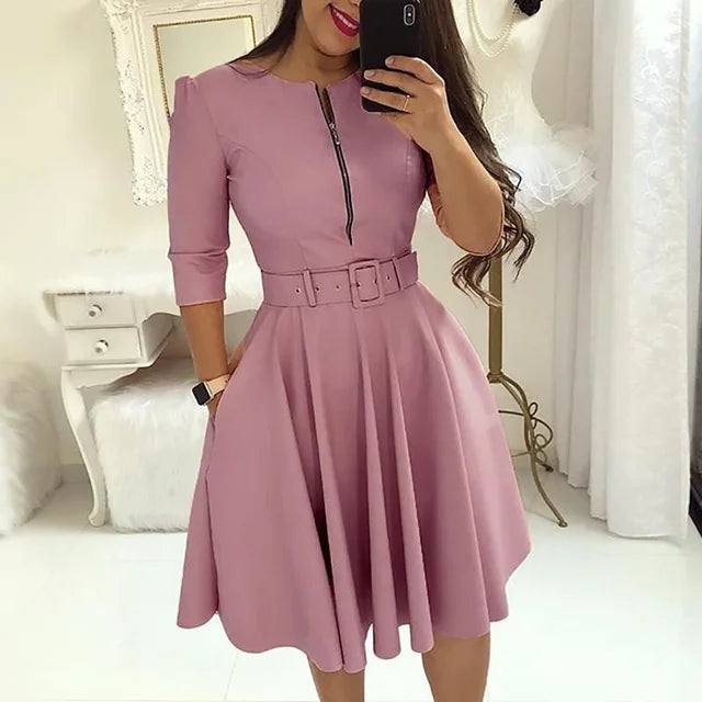 Herfst Chic: Elegant Midi Jurk met Halve Mouwen
