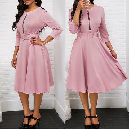 Herfst Chic: Elegant Midi Jurk met Halve Mouwen