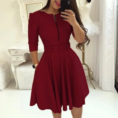 Herfst Chic: Elegant Midi Jurk met Halve Mouwen