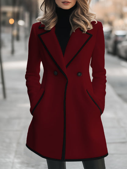 Dames Winterjas Lange Zwarte Dubbele Knoopsluiting Elegance