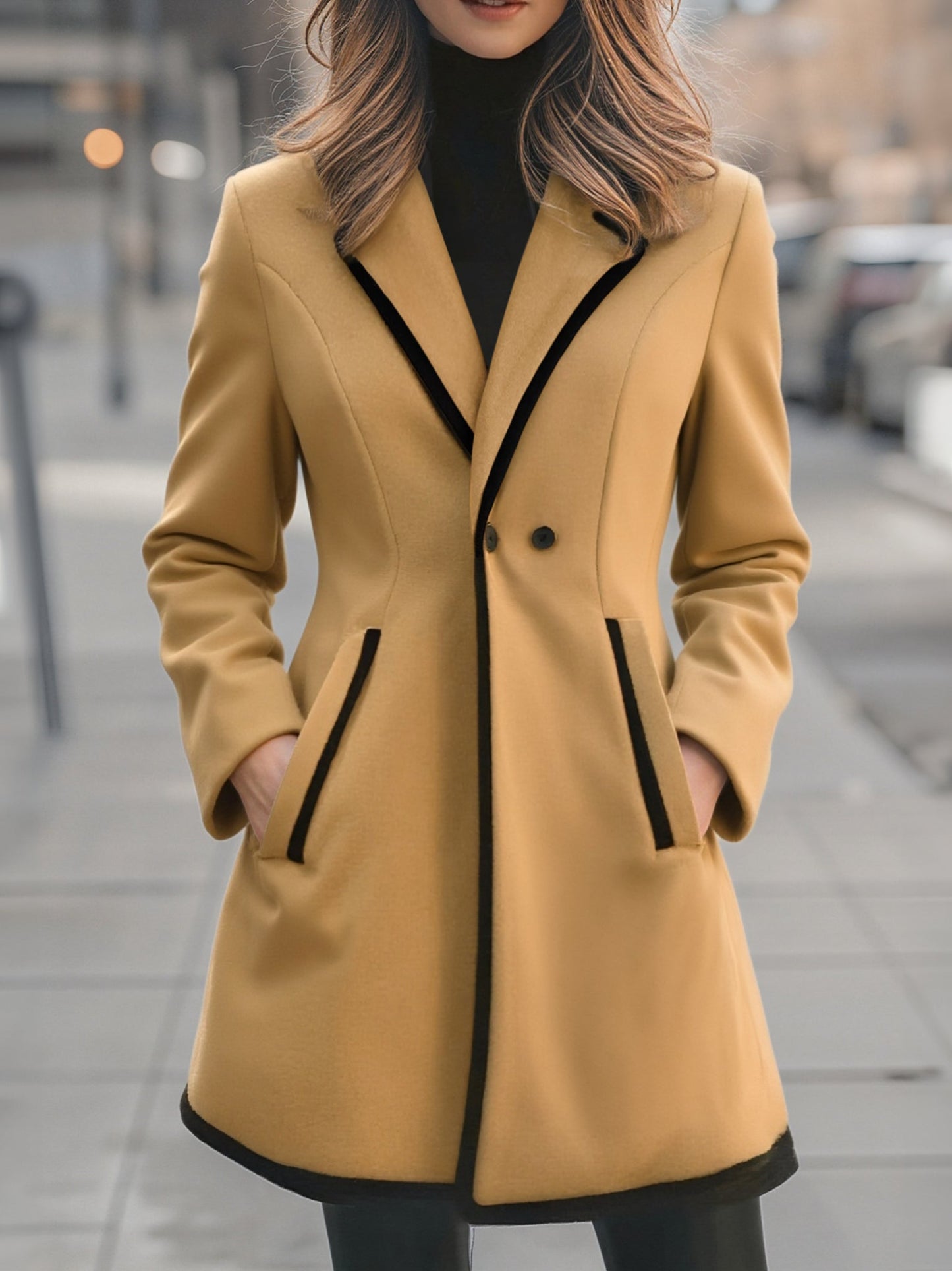 Dames Winterjas Lange Zwarte Dubbele Knoopsluiting Elegance