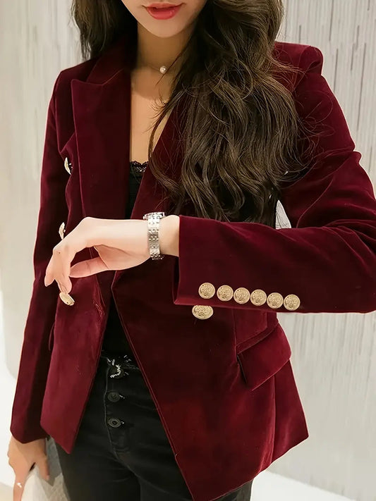 Elegante bordeauxrode fluwelen jas voor dames – flatterende blazer 0