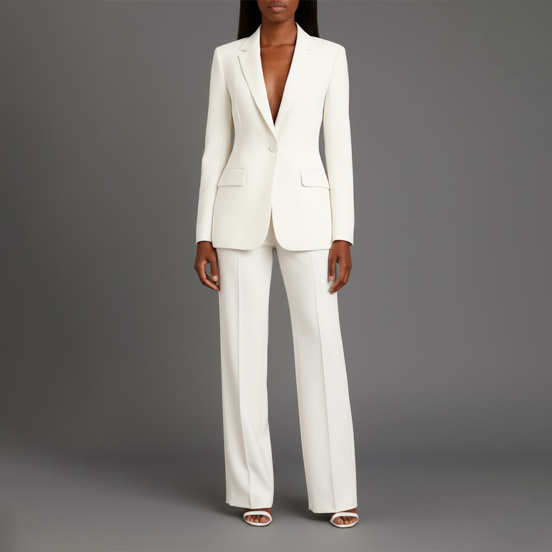 Isabella Dames Tweedelige Pakset – Getailleerde Blazer en Wijde Pantalon