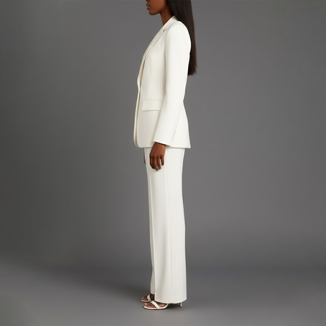 Isabella Dames Tweedelige Pakset – Getailleerde Blazer en Wijde Pantalon
