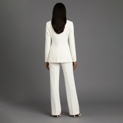 Isabella Dames Tweedelige Pakset – Getailleerde Blazer en Wijde Pantalon