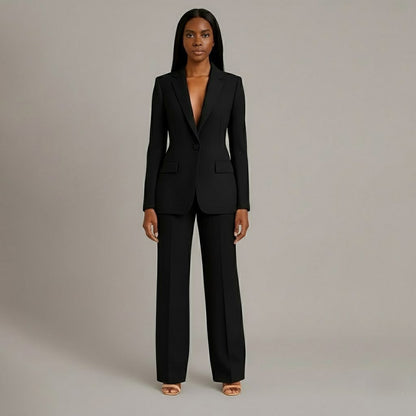 Isabella Dames Tweedelige Pakset – Getailleerde Blazer en Wijde Pantalon