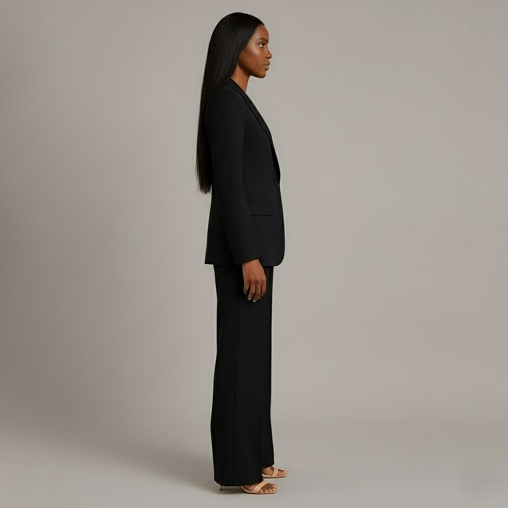 Isabella Dames Tweedelige Pakset – Getailleerde Blazer en Wijde Pantalon