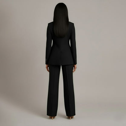 Isabella Dames Tweedelige Pakset – Getailleerde Blazer en Wijde Pantalon