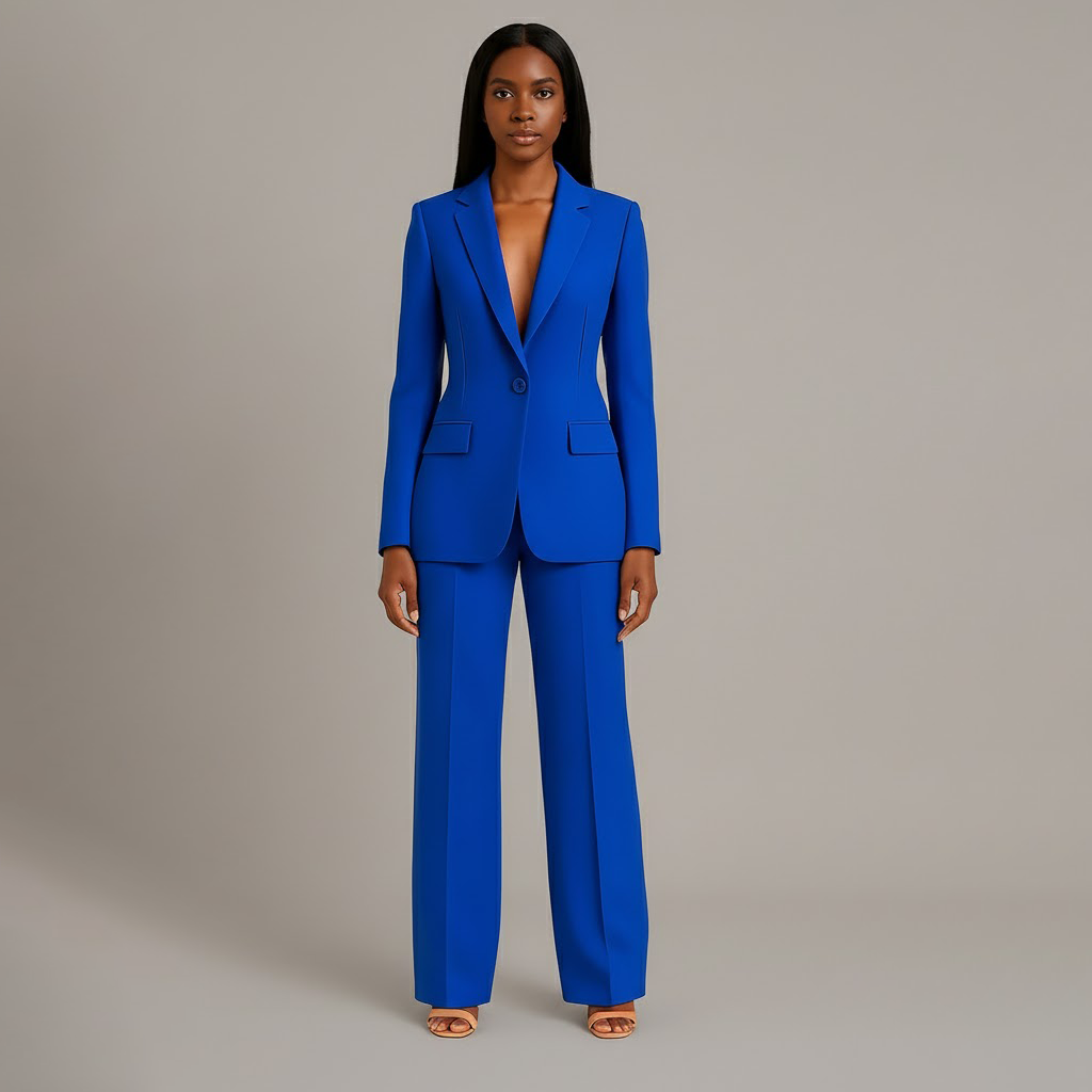 Isabella Dames Tweedelige Pakset – Getailleerde Blazer en Wijde Pantalon