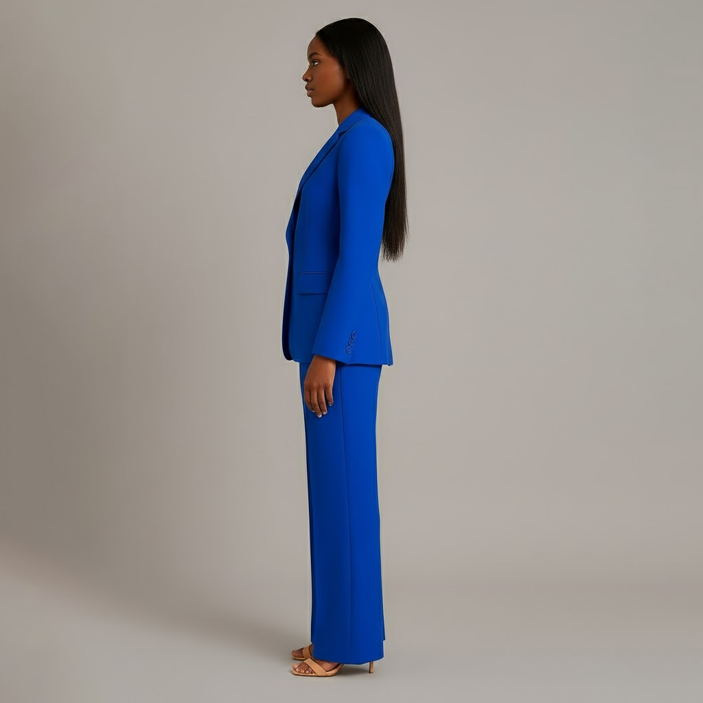 Isabella Dames Tweedelige Pakset – Getailleerde Blazer en Wijde Pantalon