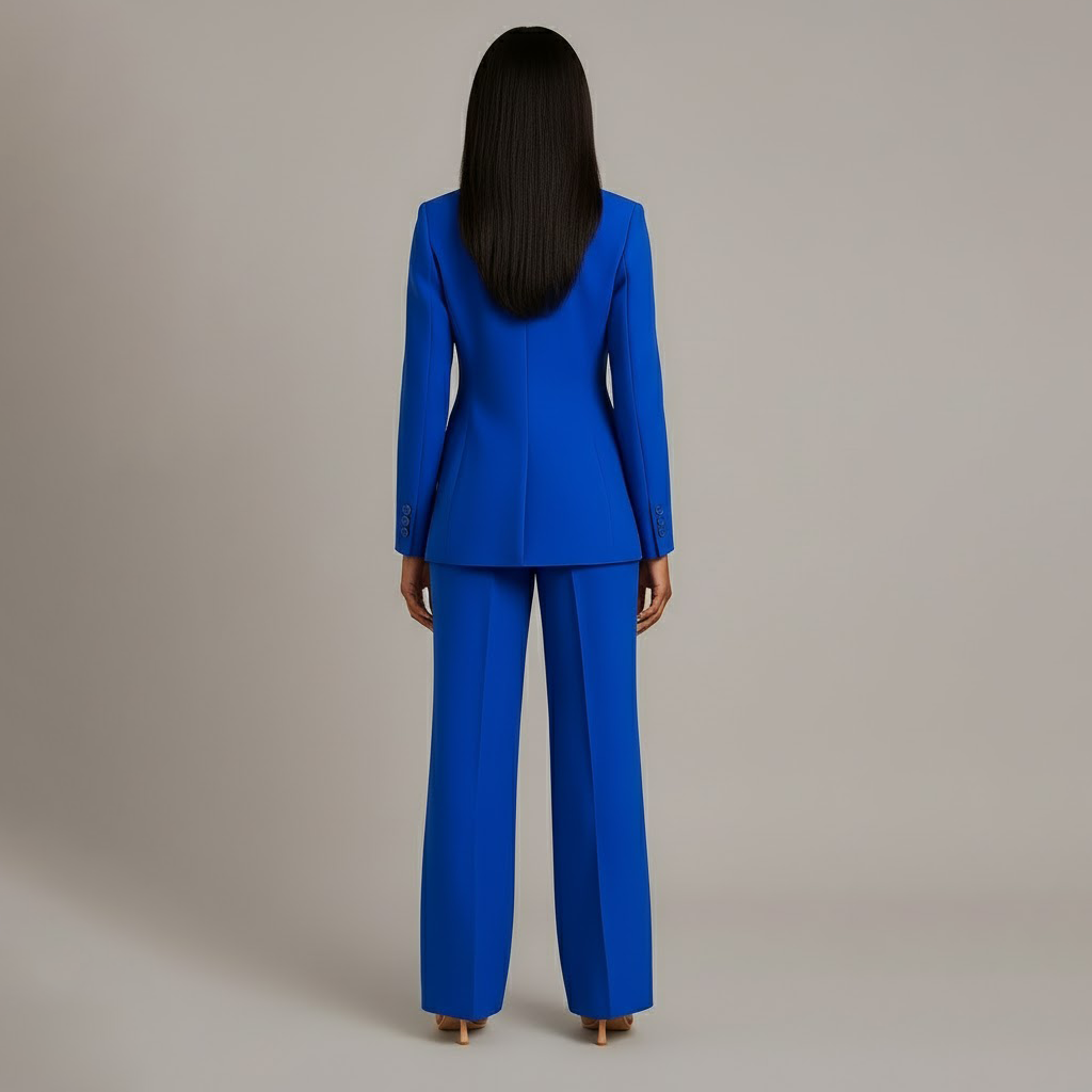 Isabella Dames Tweedelige Pakset – Getailleerde Blazer en Wijde Pantalon