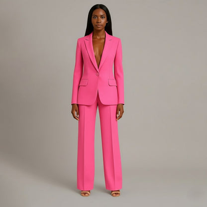Isabella Dames Tweedelige Pakset – Getailleerde Blazer en Wijde Pantalon