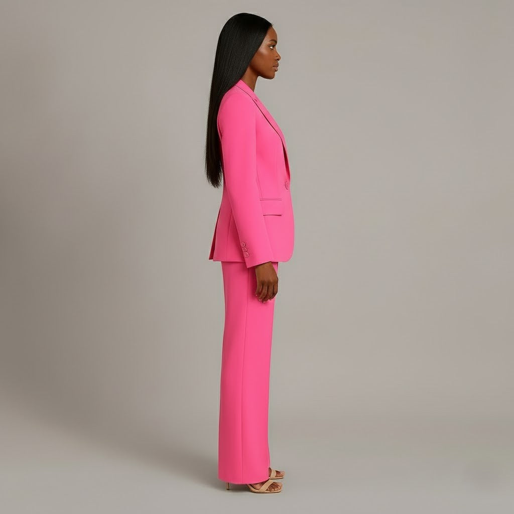 Isabella Dames Tweedelige Pakset – Getailleerde Blazer en Wijde Pantalon