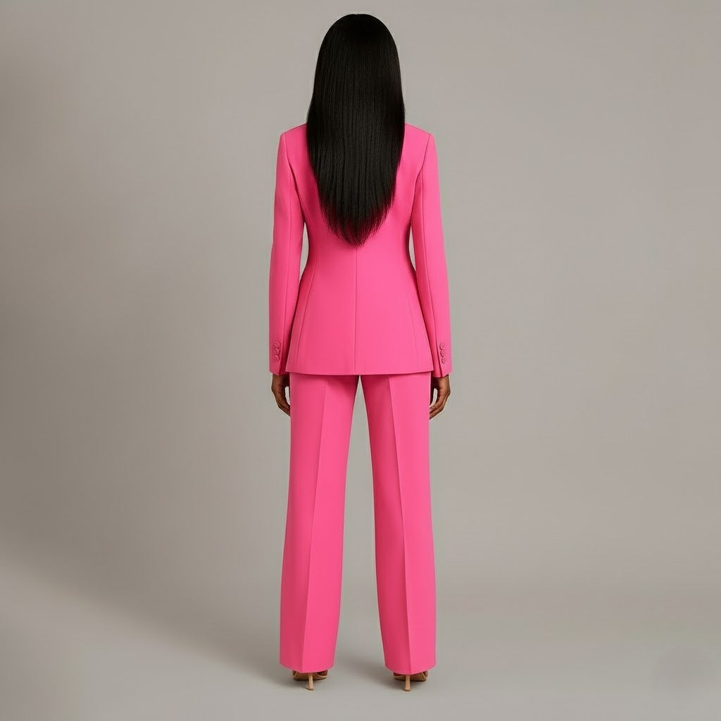 Isabella Dames Tweedelige Pakset – Getailleerde Blazer en Wijde Pantalon