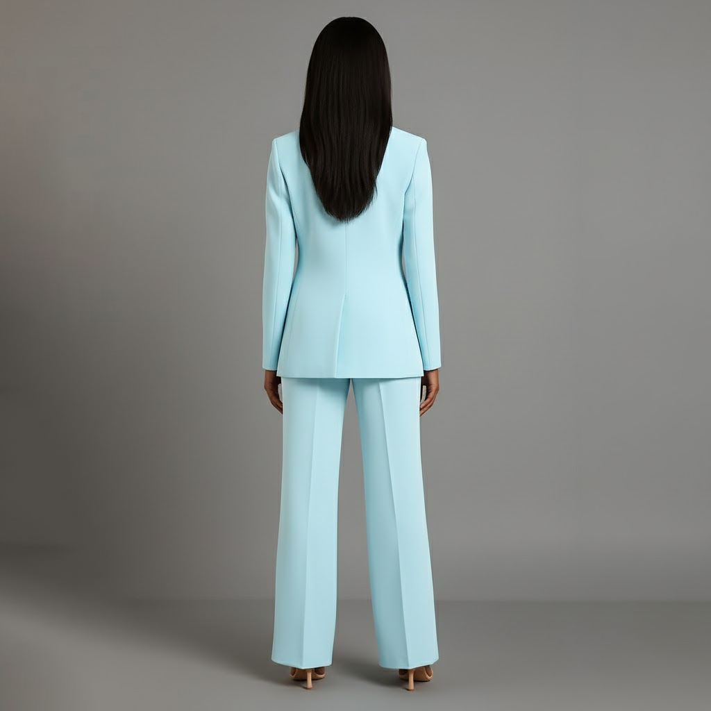 Isabella Dames Tweedelige Pakset – Getailleerde Blazer en Wijde Pantalon