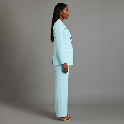 Isabella Dames Tweedelige Pakset – Getailleerde Blazer en Wijde Pantalon