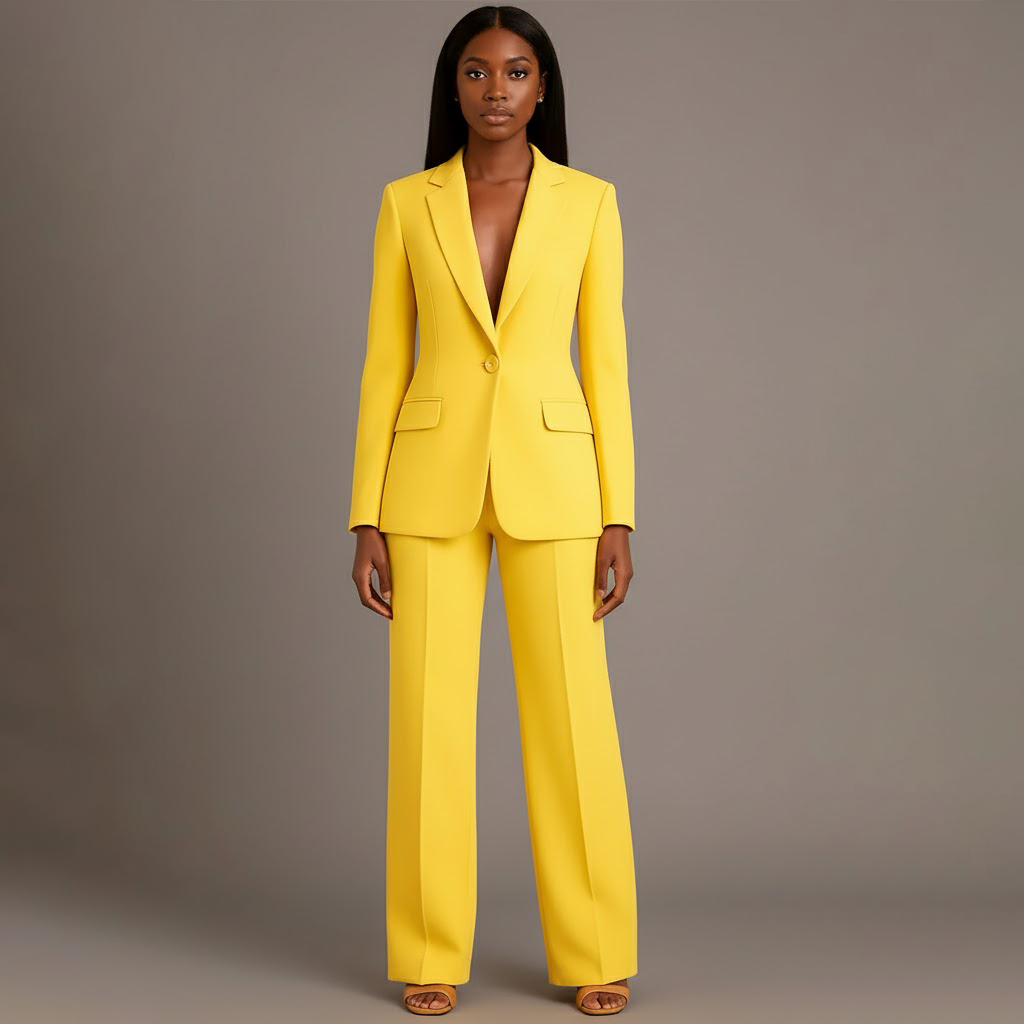Isabella Dames Tweedelige Pakset – Getailleerde Blazer en Wijde Pantalon