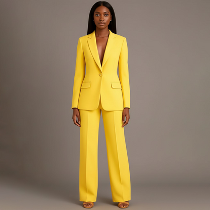 Isabella Dames Tweedelige Pakset – Getailleerde Blazer en Wijde Pantalon
