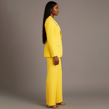 Isabella Dames Tweedelige Pakset – Getailleerde Blazer en Wijde Pantalon