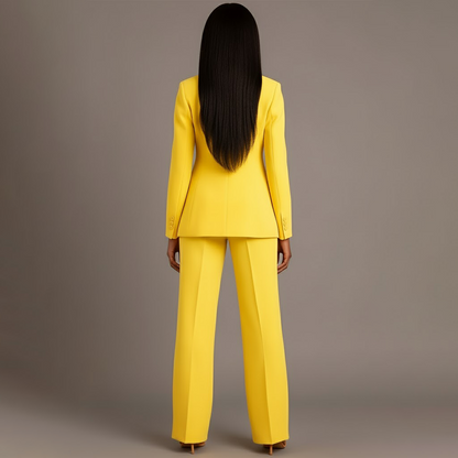 Isabella Dames Tweedelige Pakset – Getailleerde Blazer en Wijde Pantalon