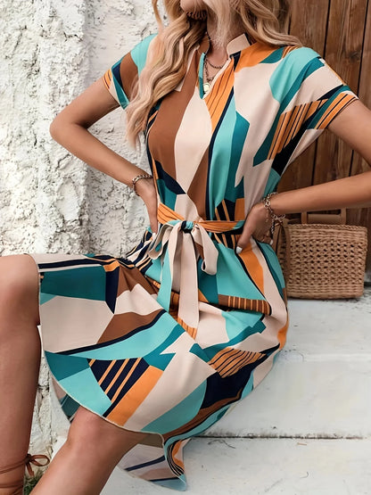 Zomergloed Batwing Jurk met Taille Riem en Print